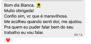 Captura de mensagem de agradecimento pelo acolhimento em um momento de dor.